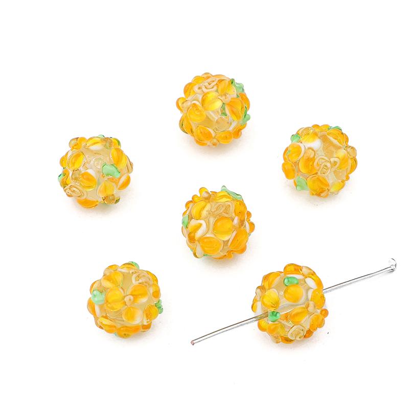 Ausgefallene handgefertigte runde Blumen-Blütenblatt-Perlen aus Glas, Lampwork-Perlen, passend für Charms, Armbänder, Halsketten, DIY-Schmuckherstellungszubehör orange