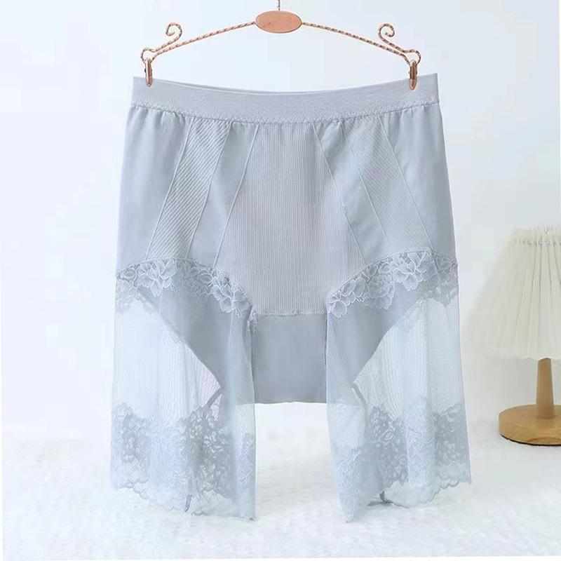 Plus Größe Sicherheits Kurze Hosen Frauen Sommer Nahtlose Unter Rock Hosen Anti Chafing Boxer Weibliche Sexy Spitze Horts Frauen 2XL grau