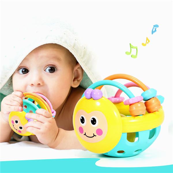 Weiche Gummi Cartoon Biene Hand Klopfen Rassel Hantel Baby Frühen Lernspielzeug für Kinder Vorschule