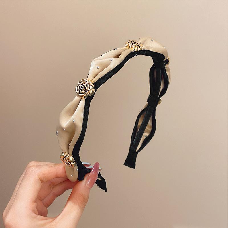 2022 neue Kamelie Temperament Haar Bands für Frauen Vintage Plissee Bowknot Stirnband Mädchen Mode Haar Bands Haar Zubehör