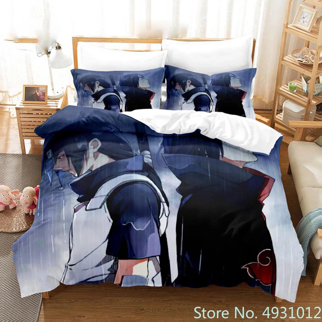 Anime Uchiha N-Naruto Uzumaki Rote Wolke Bettwäsche-Sets Haushaltsdecke Bettbezug Itachi Heimtextilien Bettanzug Kinder Kinder Geschenk AU Double(180*210cm)3pcs