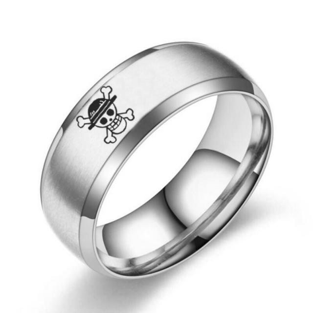 Neuer One Piece Ring Anime Edelstahlringe für Männer Strohhut Luffy Piraten Herrenringe Bague Heren Ghibli Ringe 6 silber