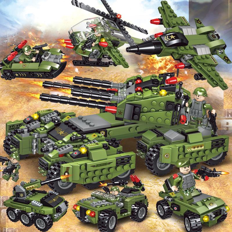1000PCS Tank Bausteine ​​8in1 Military Heavy Tank Modell Baustein Armee Spielzeug für Jungen Green Tank-710Pcs