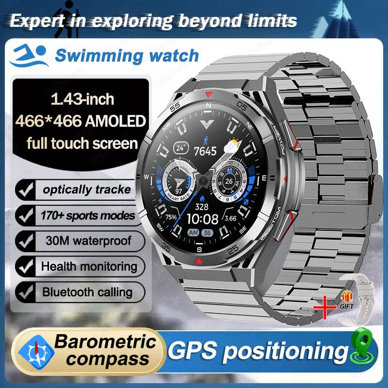 2025 Neue GPS Smartwatch Herren Bluetooth Anruf 100+Sport GPS Track Uhren Sprachassistent Wasserdichte Smartwatch Für Android IOS Steel Belt B silber