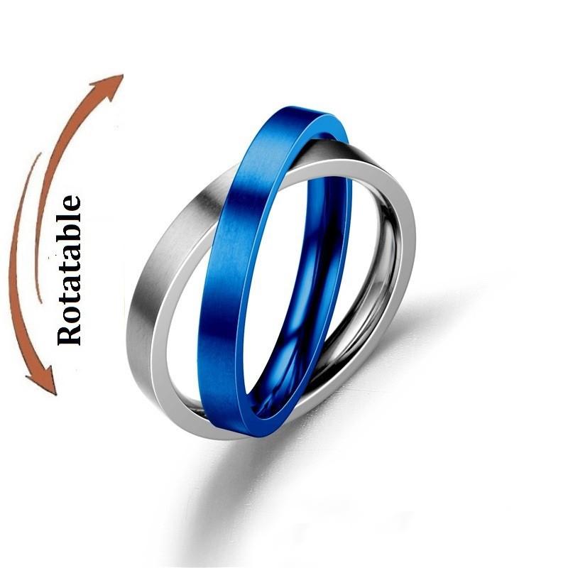 Anti Stress Angst Fidget Spinner Partnerringe Drehen sich frei Schmuck für Männer Frauen Edelstahl Knöchelring Hochzeit Bague 6 blue