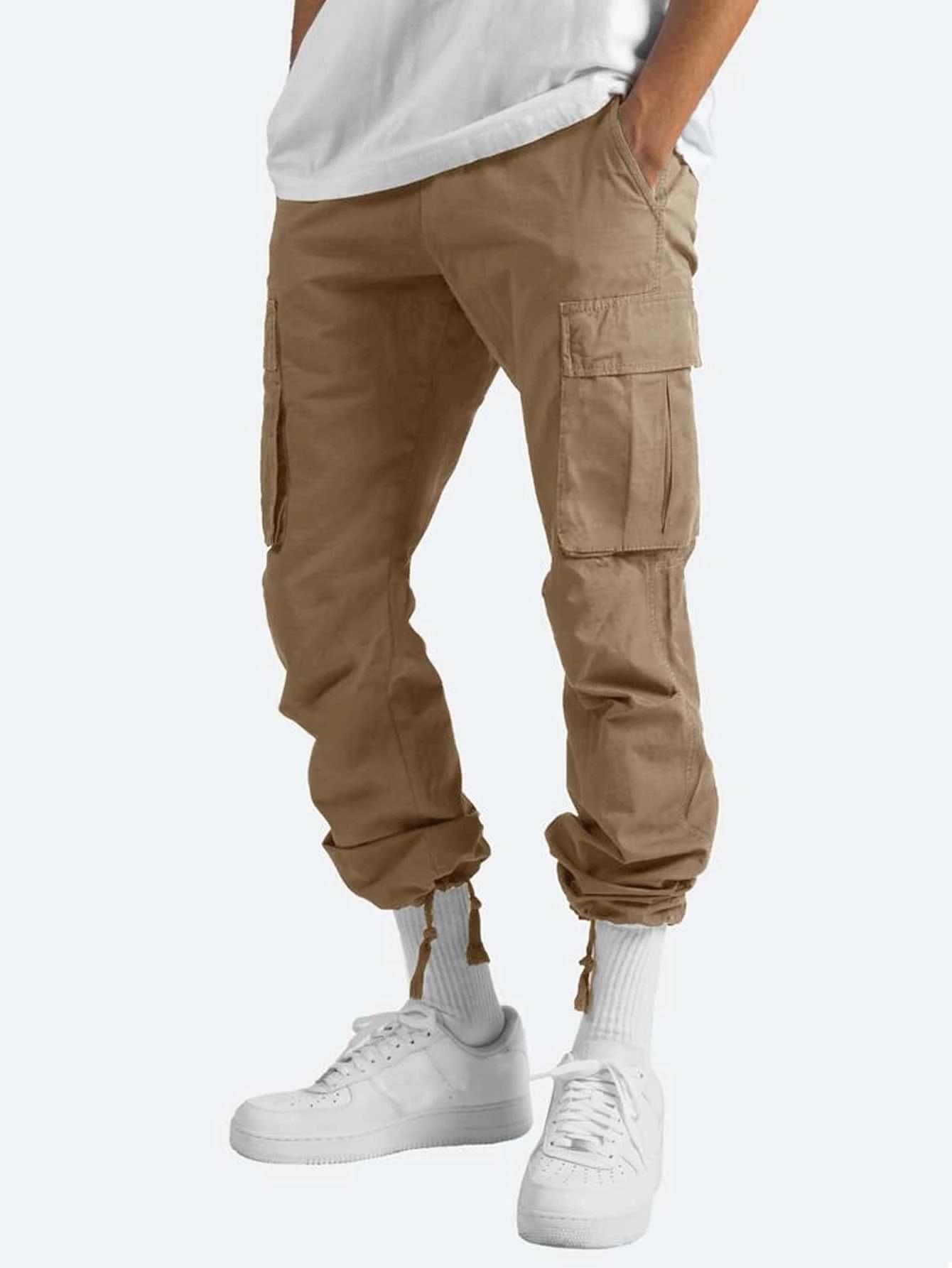 2025 Herren Sommer Leichte Mehrfach-Taschen Kordelzug Lässige Arbeitskleidung Hosen 5XL khaki