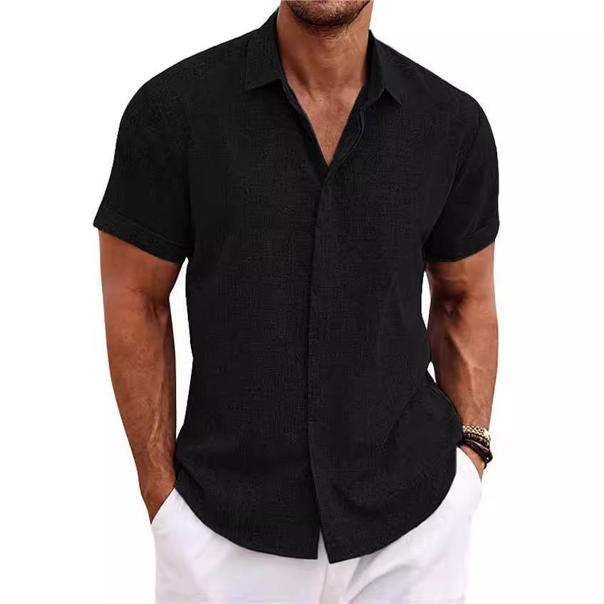 Herren Baumwolle Leinen Hemden Kurzarm Button-Down Freizeit Hemd Sommer Strand Hochzeit Hemd XL schwarz