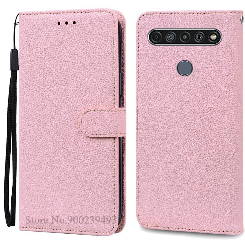 Für LG K61 Hülle Weiche Silikon Leder Brieftasche Flip Case Für LG K61 Hülle Coque Für Fundas LG K61 LGK61 K 61 Handyhüllen Schale for LG K61 rosa