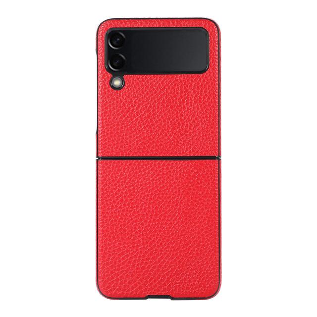 Luxus-Handyhüllen aus echtem Leder für Samsung Galaxy Z Flip 4 3 5g, modische Lychee-Textur-Hülle für Samsung Z Flip4 Flip3 For Z Flip 4 rot