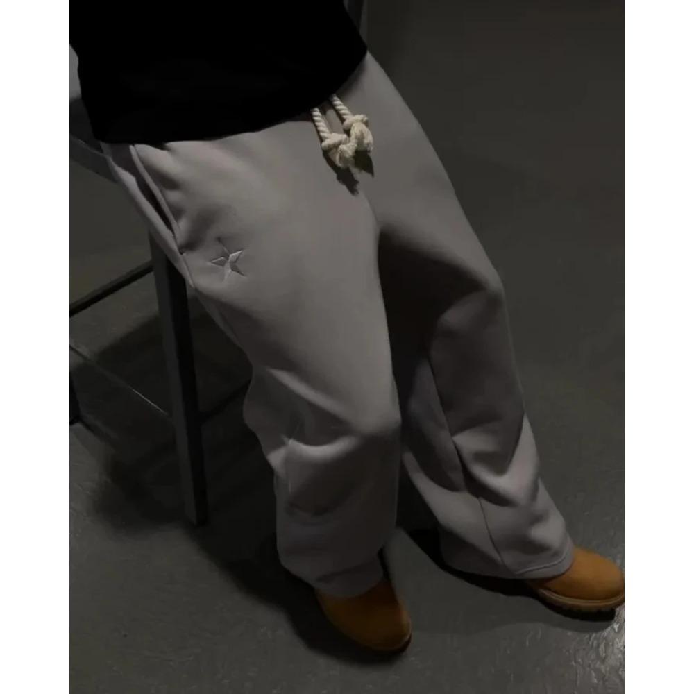 Amerikanische Retro-Jogginghose mit zwei Lagen, Y2K-Hose, Herren/Damen, einfarbig, mit Buchstabengrafik, bestickt, lässige Baggy-Jogginghose S