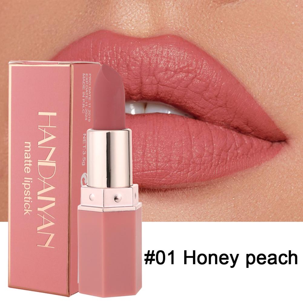 6-farbiger, matter, wasserfester, samtiger Lippenstift, sexy, matter, feuchtigkeitsspendender Lippenstift, langlebig, professionell #01Honey peach
