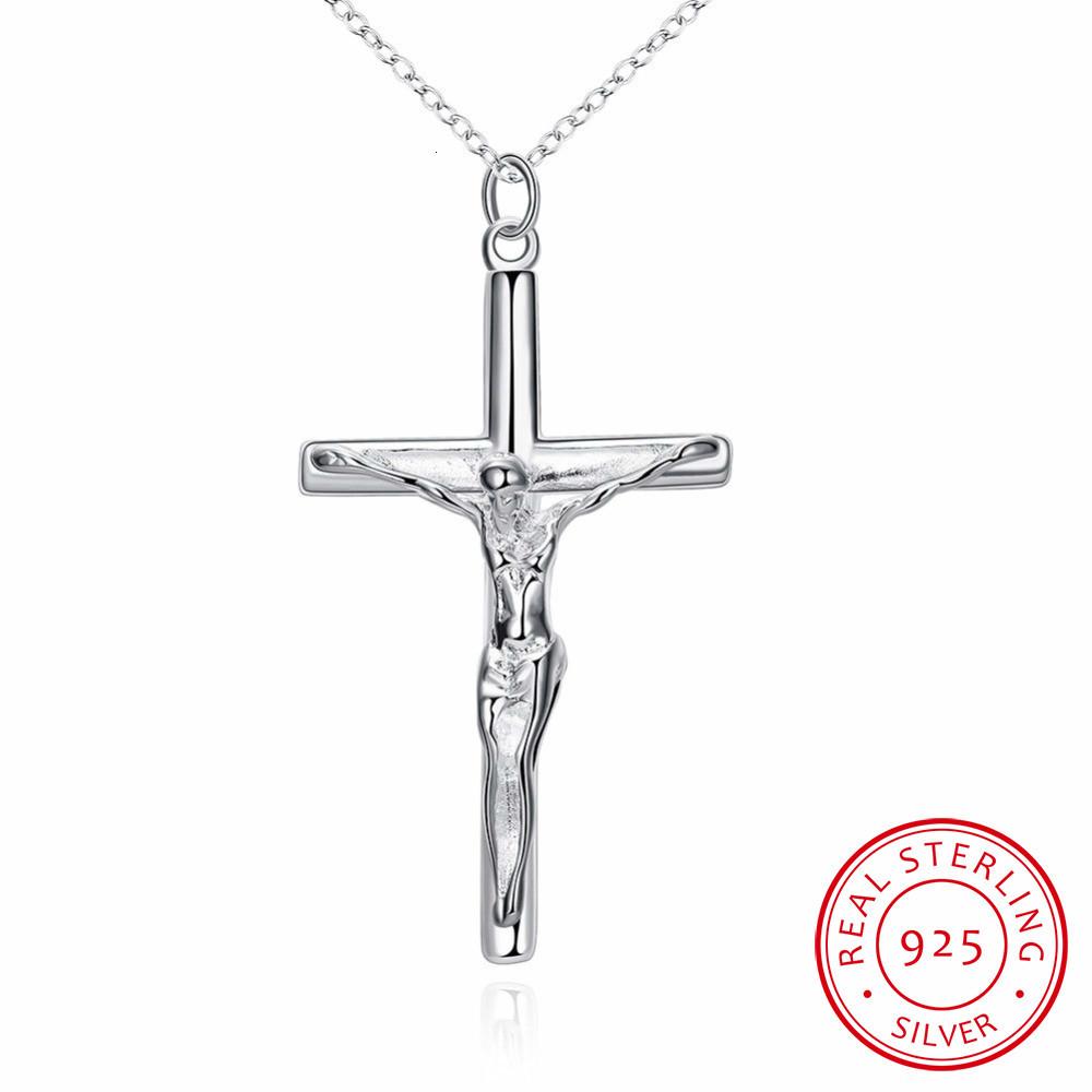 Lekani Silber Kreative Männliche Halskette Männer Schmuck Geburtstag Geschenke 925 Sterling Silber Kreuz Jesus Anhänger Halskette Edlen Schmuck 45cm