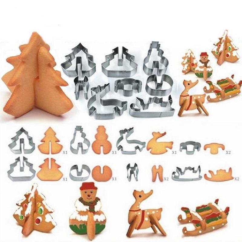 3D-Weihnachtsszenario-Ausstechformen aus Edelstahl, Metall-Plätzchenform, Fondant-Ausstecher gray