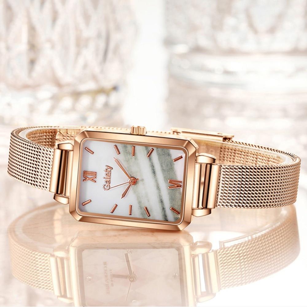 Marke Frauen Uhren Fashion Square Damen Quarzuhr Armband Set Grünes Zifferblatt Einfache Rose Gold Mesh Luxus Frauen Uhren weiß