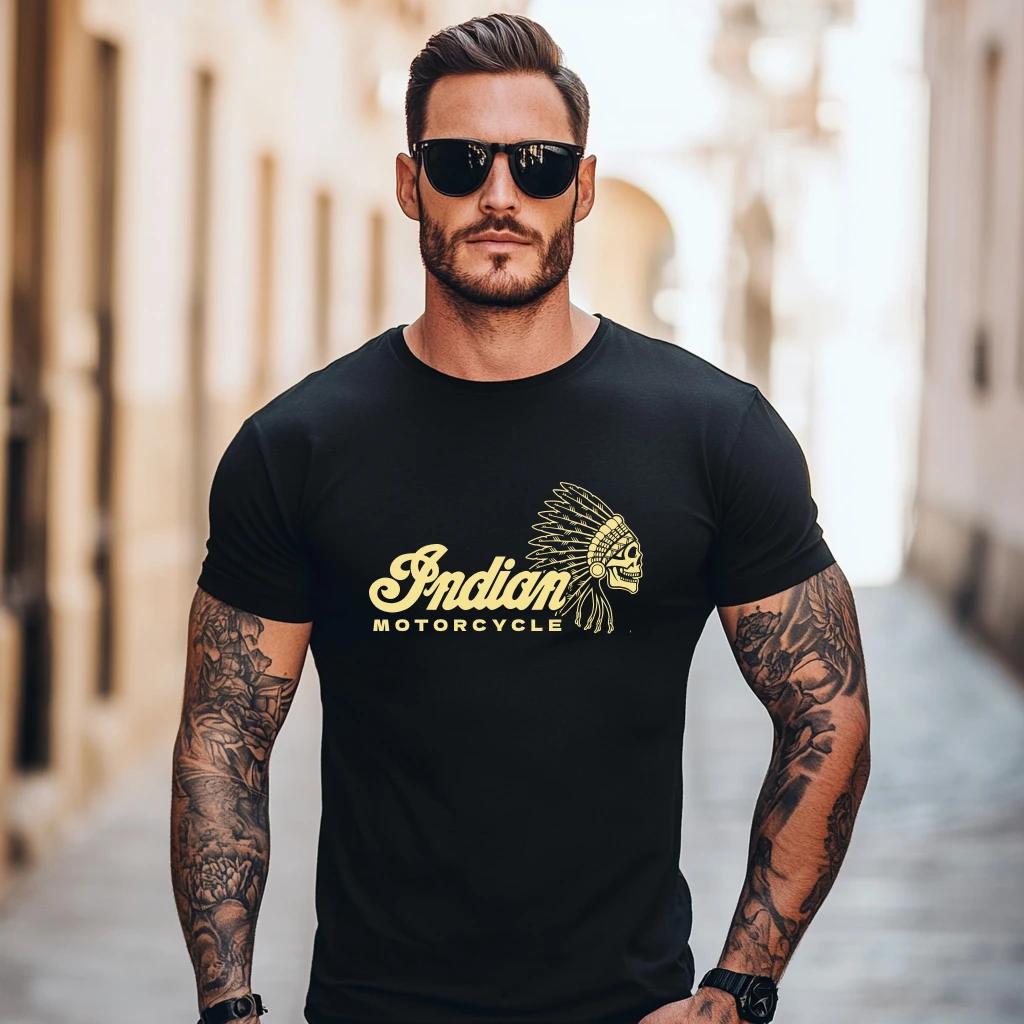 2026 Herren T-Shirt Lässig Indianer Motorrad T-Shirt Grafik Oversized Motorrad Biker Cafe Racer Chopper Vintage Streetwear T-Shirts XXL weiß