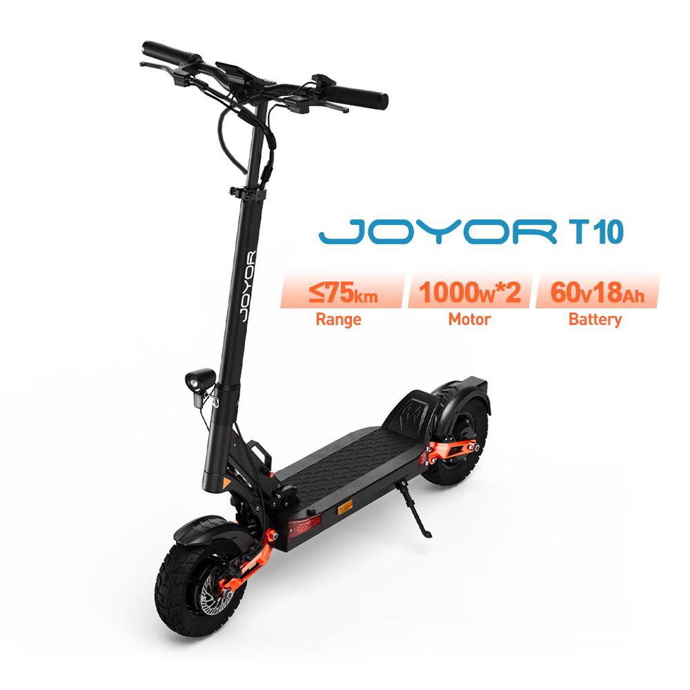 JOYOR T10 Klappbarer E-Scooter für Erwachsene im Freien, 60 V, 18 Ah Akku, 1000 W, Dual-Motor, City-Elektro-Mountain-Scooter, 10 Zoll, Offroad-Elektroroller schwarz