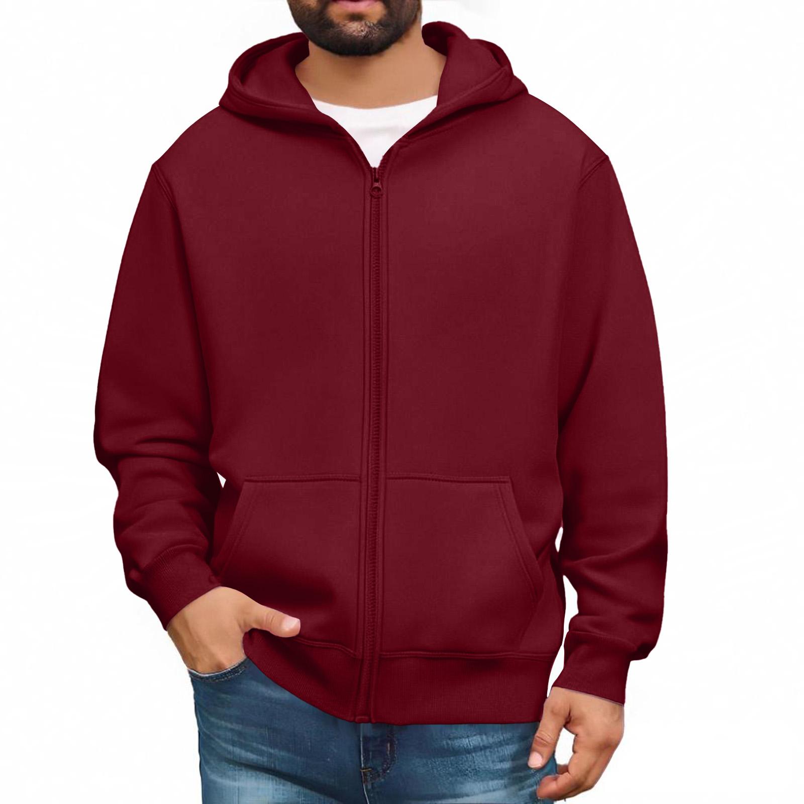 Herren Sweatshirts mit durchgehendem Reißverschluss, langärmlige Pullover-Tops, lässige und große Jacken mit Taschen M weinrot