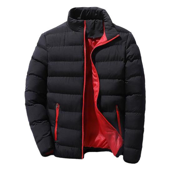Herren-Wintermantel, gepolstert, dick, einfarbig, Reißverschluss, Stehkragen, lange Ärmel, winddicht, weich, warm, kältebeständig, Herrenjacke M schwarz