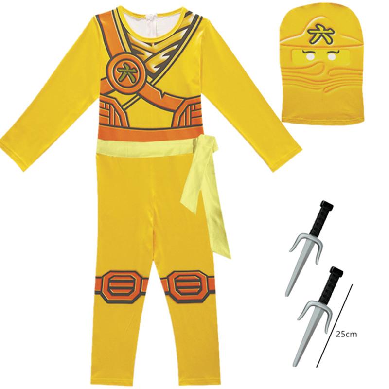 Kinder Bein Ninja Cosplay Superheld Jumpsuit Kinder Anime Ninja Kostüm Kostüm für Kostümparty Karneval Halloween Kostüm mit Spielzeuggabel 140