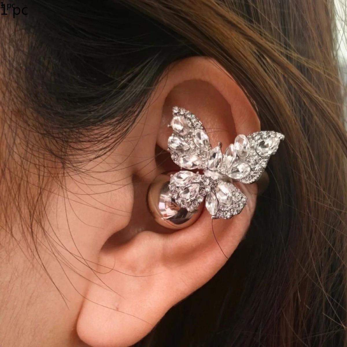 FreeClip Ohrhörer Diamantschnalle, Ohrclip Ohrhörer Dekoration, Schneeflocken-Accessoires, Ohrstecker Damen Leichter Luxus High-End Ohr-Accessoires brown