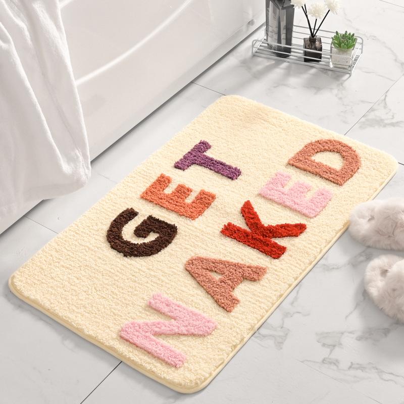 Get Naked Läufer Schwarz und Weiß Niedlicher Badezimmerteppich Lang Get Naked Teppich Lustige Badezimmerdeko für Wohnung Badematte 40x60cm 50x80cm 40x60cm white