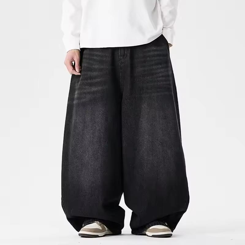 Frühling Herbst Herren Streetwear Jeans Herren Harajuku Gewaschen Baggy Jeans Herren Y2K Punk Casual Hohe Taille Weites Bein Hose XXXXL schwarz