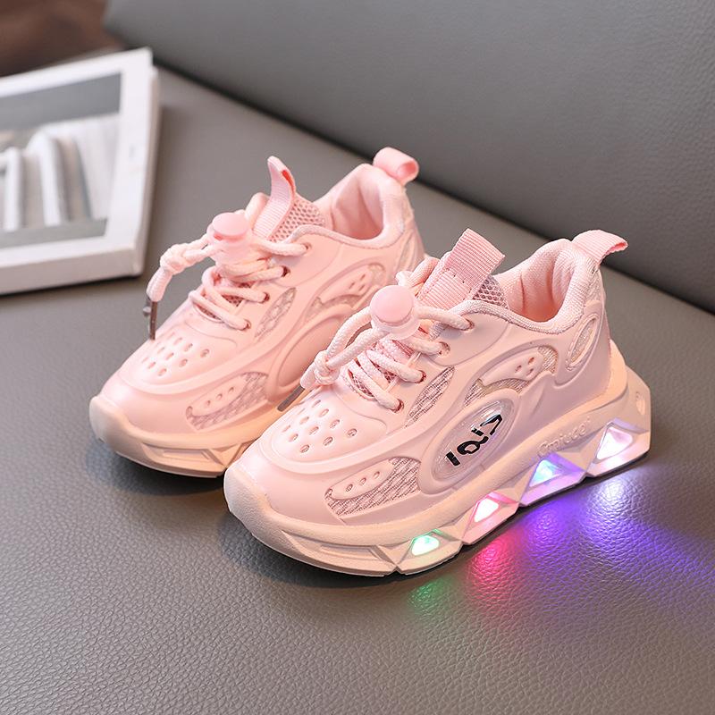 Kindermode Sportschuhe mit Licht Kleinkind Schuhe Frühling Herbst Mädchen Jungen Atmungsaktive Freizeitschuhe mit Licht 23 rosa