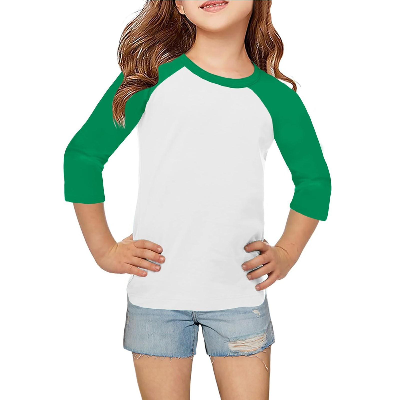 Oberteile für junge Mädchen von 4–16 Jahren, Rundhalsausschnitt, 3/4-Ärmel, T-Shirts, trendige Oberteile, Outfit-T-Shirts 110 grün