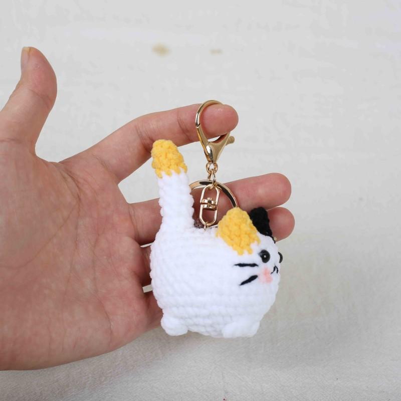 Süße kleine Katze Puppe Häkel Schlüsselanhänger Kreativer Gestrickter Kätzchen Schlüsselanhänger Handgemacht Häkelpuppe Schlüsselanhänger Benutzerdefinierte Autoschlüssel Anhänger gray