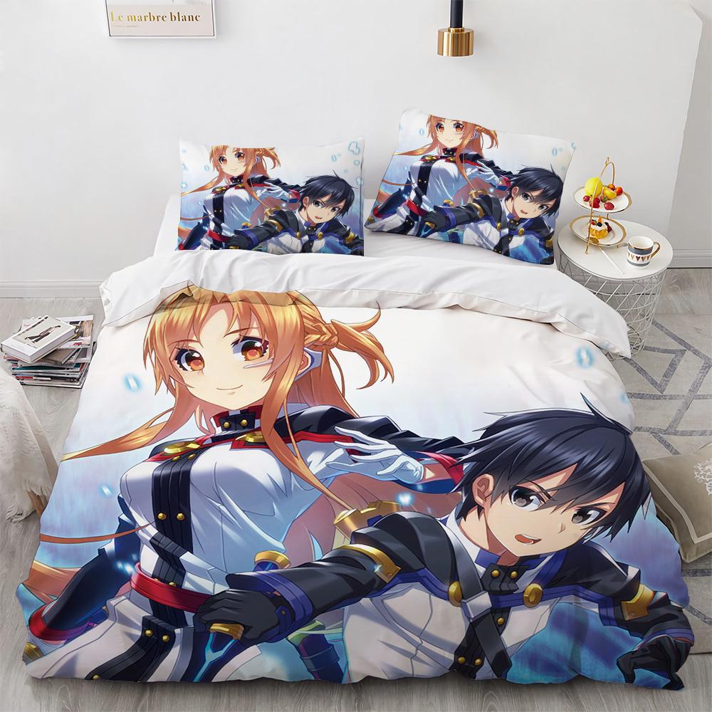 Sword Art Online Bettwäsche-Set, Anime-Bettbezüge, King-Size-Bett, Queen-Size-Bett, Doppelbett, Einzelbett ... Eu Twin 135x200cm