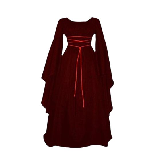 Halloween Renaissance Hexenkleid für Damen Gotisches Viktorianisches Kleid Lange Glockenärmel Mittelalterliches Kostüm für Halloween Cosplay Party XL wein rot