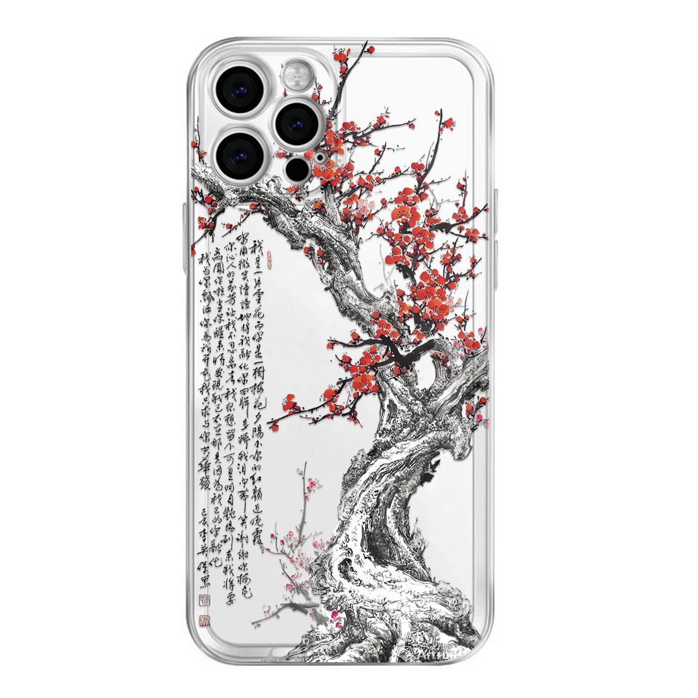 Chinesischer Tusche-Pflaumenblüten-Druck Handyhülle für Samsung Galaxy A10 A11 A12 A13 A22 A23 A32 A33 A50 A52 A53 A22 A72 A73 Hülle Samsung A50