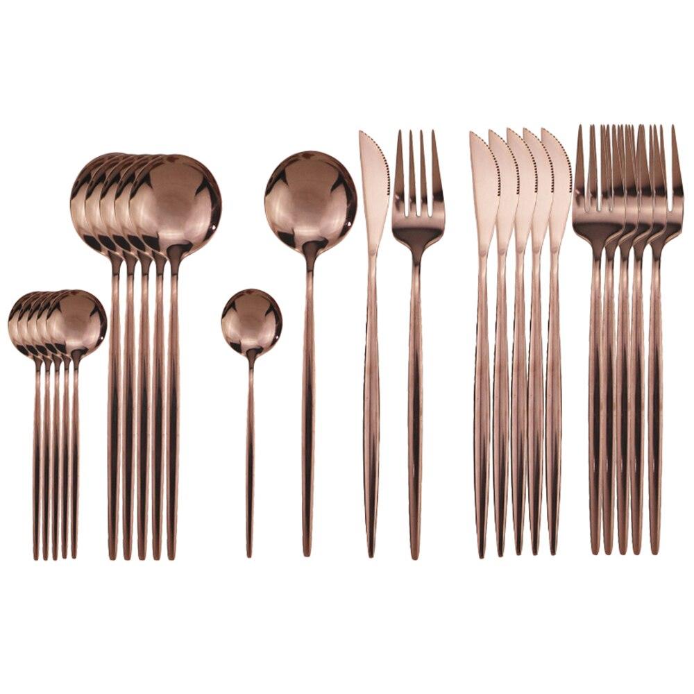 24-teiliges Edelstahl-Geschirrset für die Küche, grünes Gold, Besteck, Messer, Gabel, Löffel, Besteck, minimalistisches Besteck rose gold