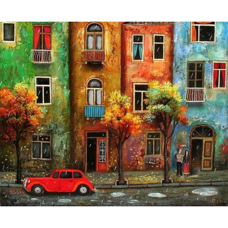 Malen nach Zahlen DIY 40x50 50x65cm Auto unter dem Bau Landschaft Leinwand Hochzeitsdekoration Kunstbild Geschenk 40x50cm no frame