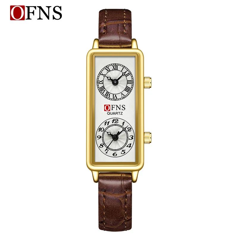 Dual Movement Uhr Damen Quarz Armbanduhr Luxus Damen 2 Zeitzonen Uhr Edelstahl Schwarzes Leder Uhr BELT gold/kaffeebraun