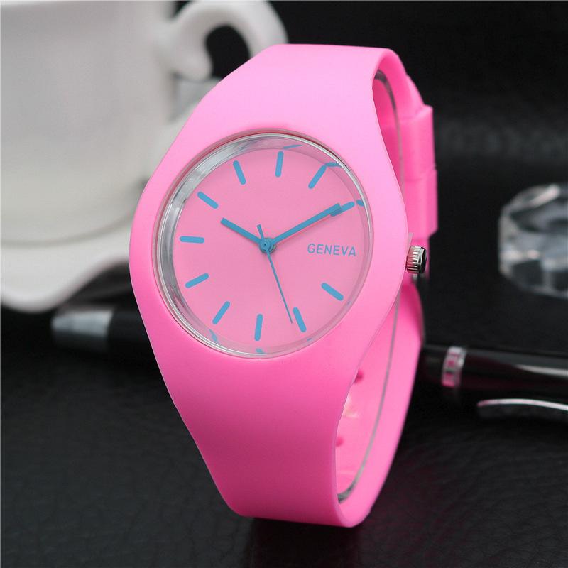 Silikon Uhr Mode Jelly Candy Genf Herrenuhr Damenuhr Quarz Ultra-dünne Uhr rosa