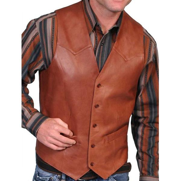 Weste für Herren Mode Western Leder Cowboyweste für Herren Frühling Herbst Oberbekleidung Kunstleder Weste Weste Mantel Übergröße L braun