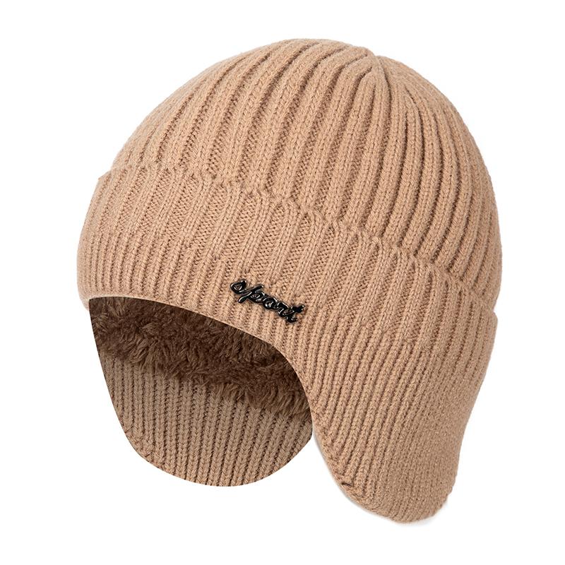 Neu hinzufügen Pelzgefütterte warme Wintermützen Stilvolle weiche Beanie-Mütze für Männer und Frauen Klassische gestrickte Ohrenklappenmütze Warme Mützen mit Ohren 54cm-62cm khaki