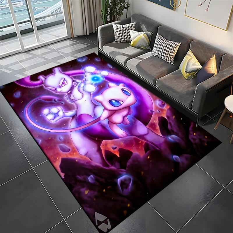 15 Größen Pokemon-Mewtwo Muster Teppiche Schlafzimmer Spielmatten Schlafzimmer Dekor Teppich Wohnzimmer Sofateppich Krabbeldecke Weihnachtsgeschenke 80x120cm (31x47in)