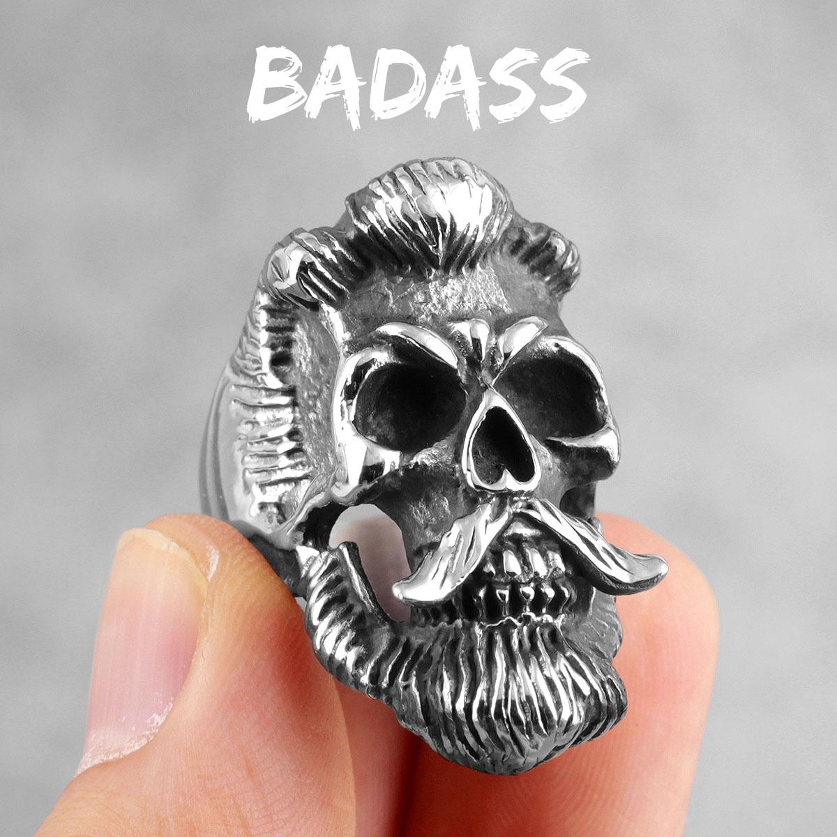 Badass Gentleman Schädel Edelstahl Herrenringe Gothic Punk Hip Hop für Männlichen Freund Biker Schmuck Kreativität Geschenk 15 gray