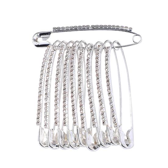 Strass Sicherheitsnadeln Hosen Taillennadeln Glänzende Schalbroschen Kleider Befestigungsnadeln Dekorationszubehör für Damen Kleid Hosen Röcke Schals 10pcs silber