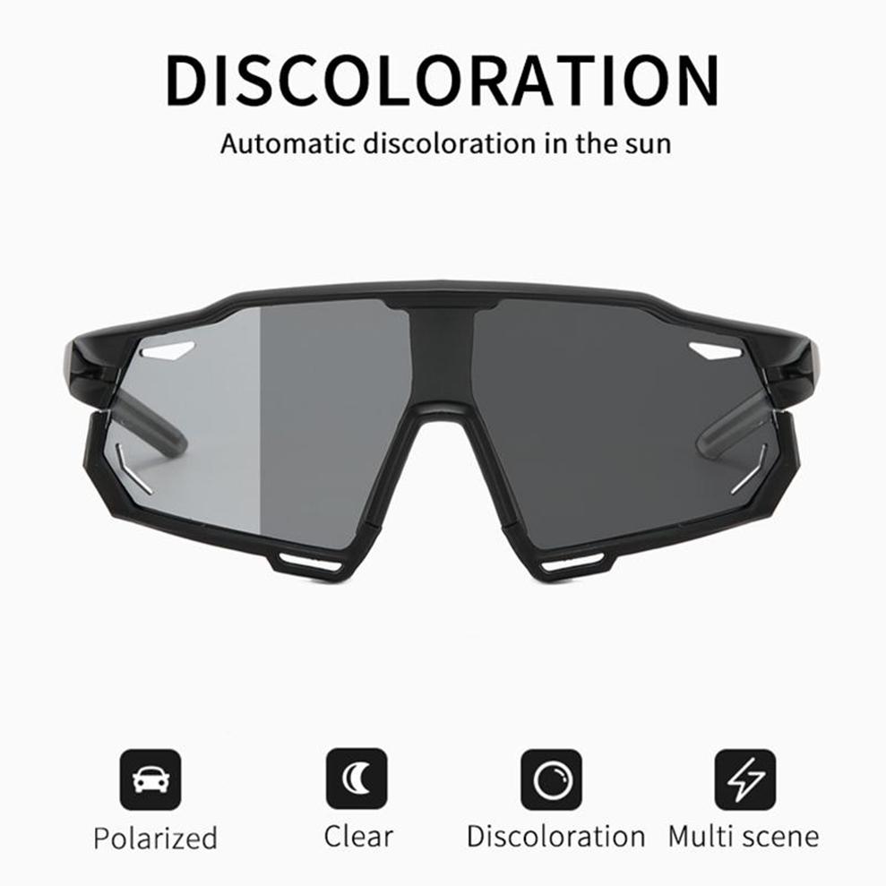Männer Frauen Photochrome Polarisierte Radfahren Gläser Mtb Brillen Neue Reiten Angeln Sport Sonnenbrille UV400 Fahrrad Straße Brille YSX Black frame  discolored