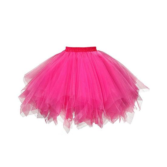 Damen Tüllrock mit hoher Taille, einfarbig, Tanzbekleidung, Petticoat, mehrschichtiger Party-Ballettrock, Streetwear rose rot