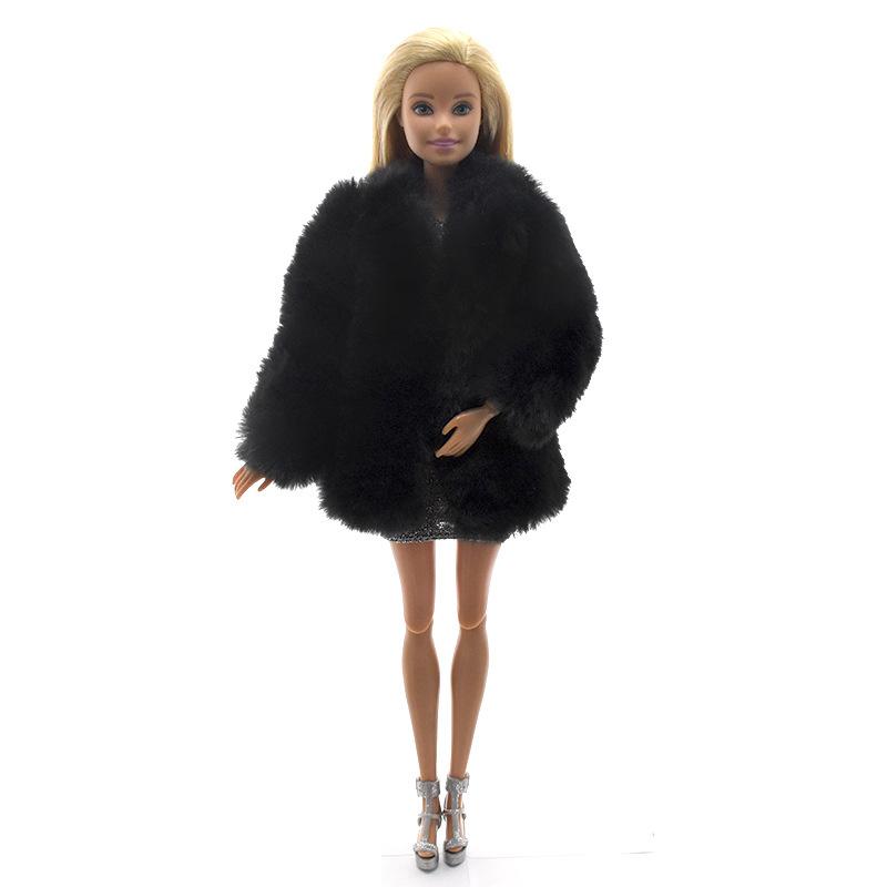 Mode Mini Puppen Flauschige Kleidung Pelzigen Mantel Nette Puppen Kleidung Kinder Kleid Up Spielzeug Mädchen Geschenke 1Pc schwarz