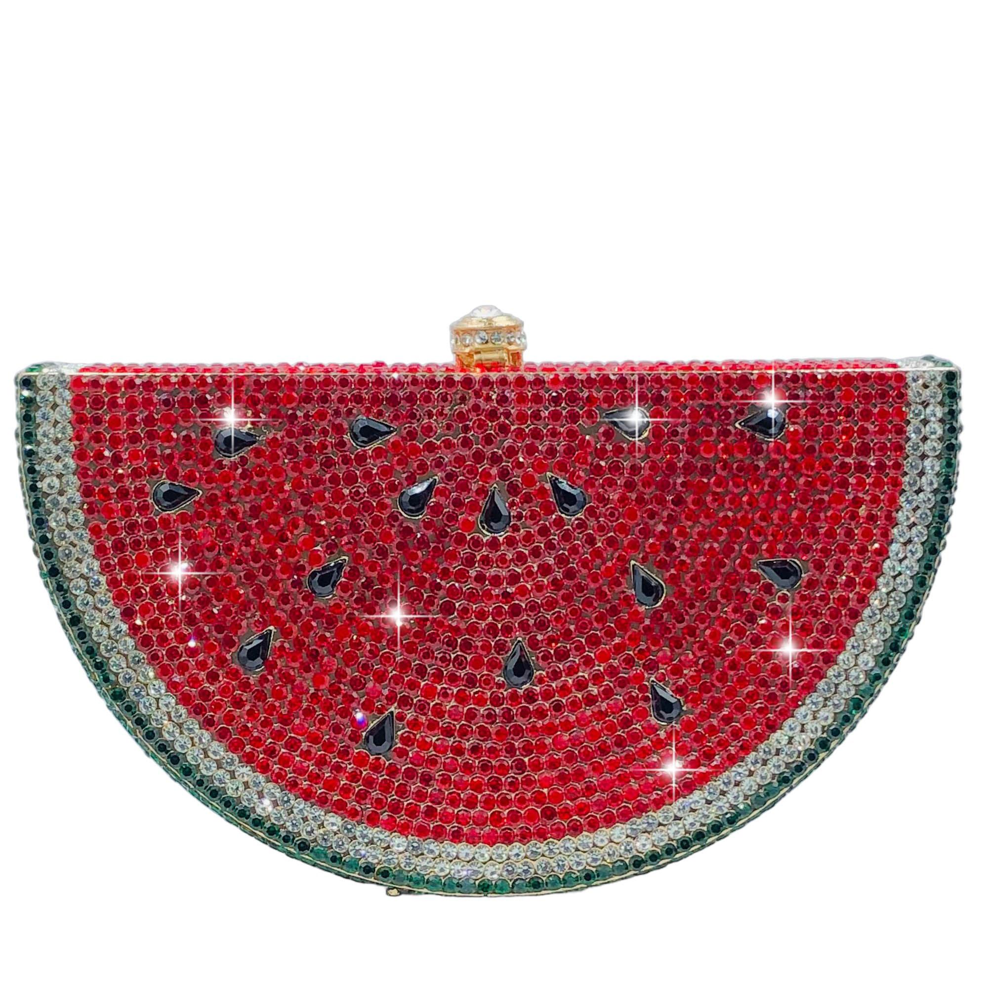 Boutique De FGG Neuheit Wassermelonenscheibe Clutch-Taschen, Formelle Abendhandtaschen für Damen, Strass-Taschen und Handtaschen für Party Small Size