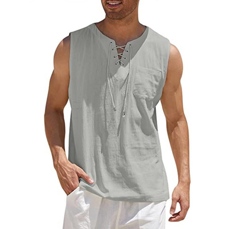 Herren Lose Weste Tank Top Weste Schnürung V-Ausschnitt Ärmelloser Pullover Casual Streetwear 5X graue