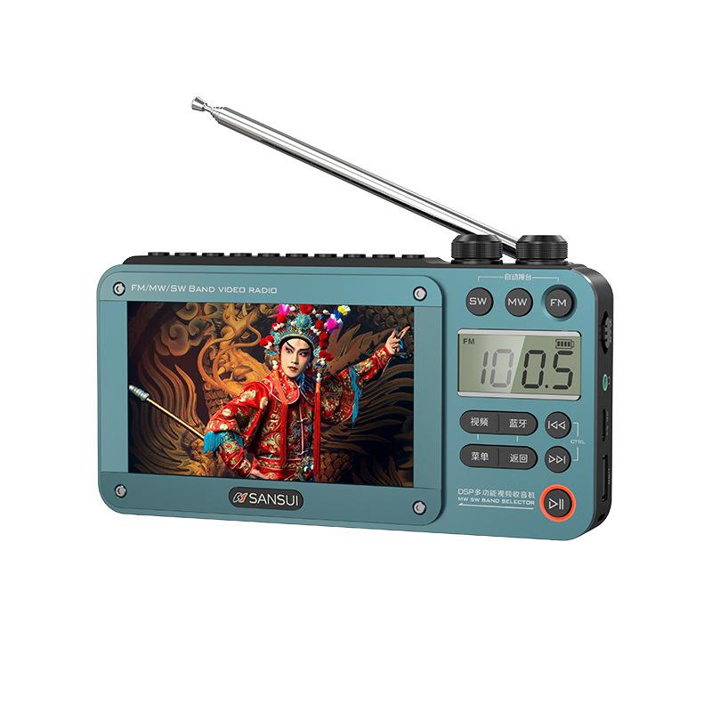 Tragbares FM/MW/SW-Radio, 4,3-Zoll-LED-Display, Radio, kabelloser Bluetooth-Lautsprecher, Dual-TF-Kartensteckplatz, MP4-Musik-Player, Video-E-Books blau