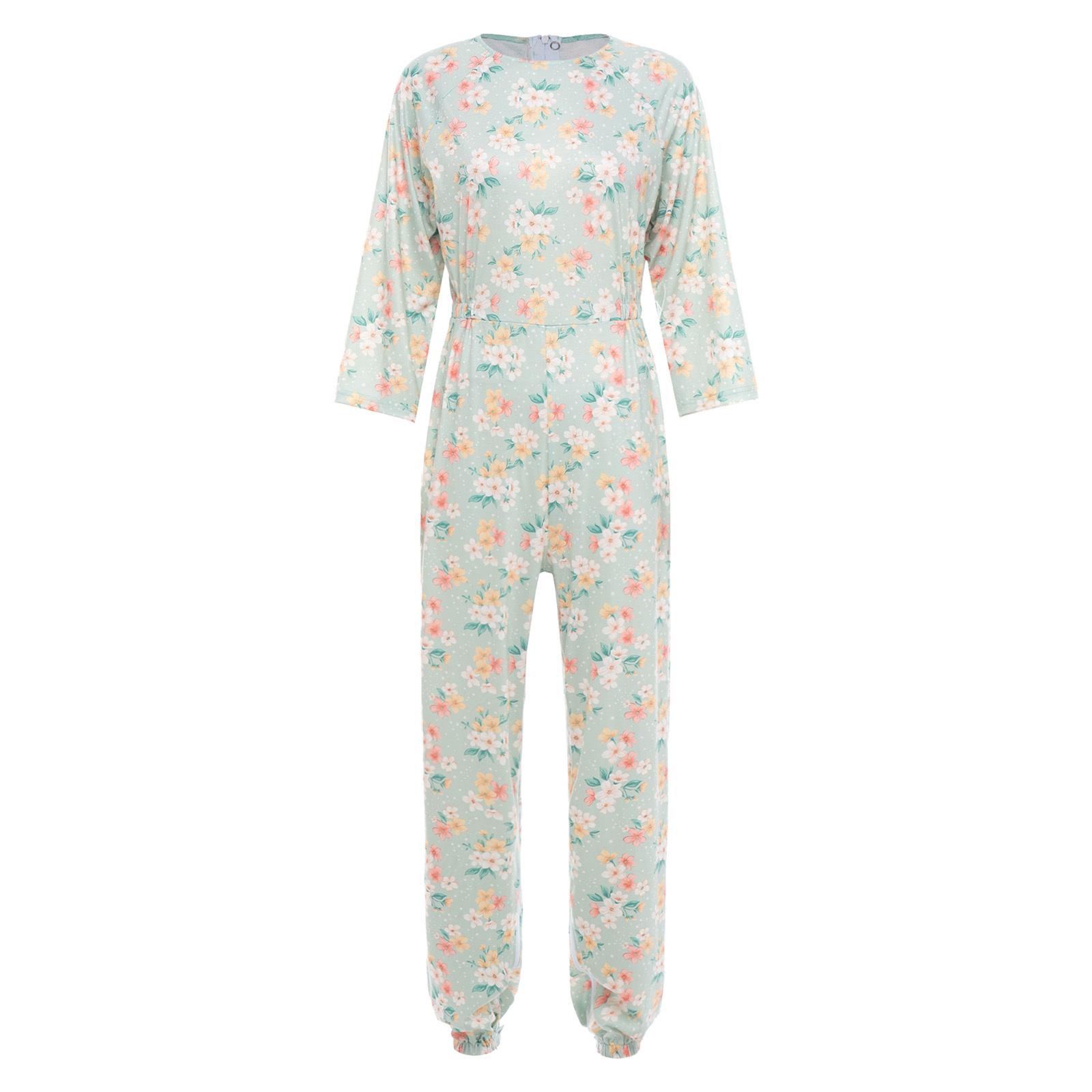 Damen Ältere Alzheimer Adaptive Strampler Reißverschluss hinten Beinreißverschlüsse Langarm Lange Hosen Anti-Auszieh-Overall XL grün