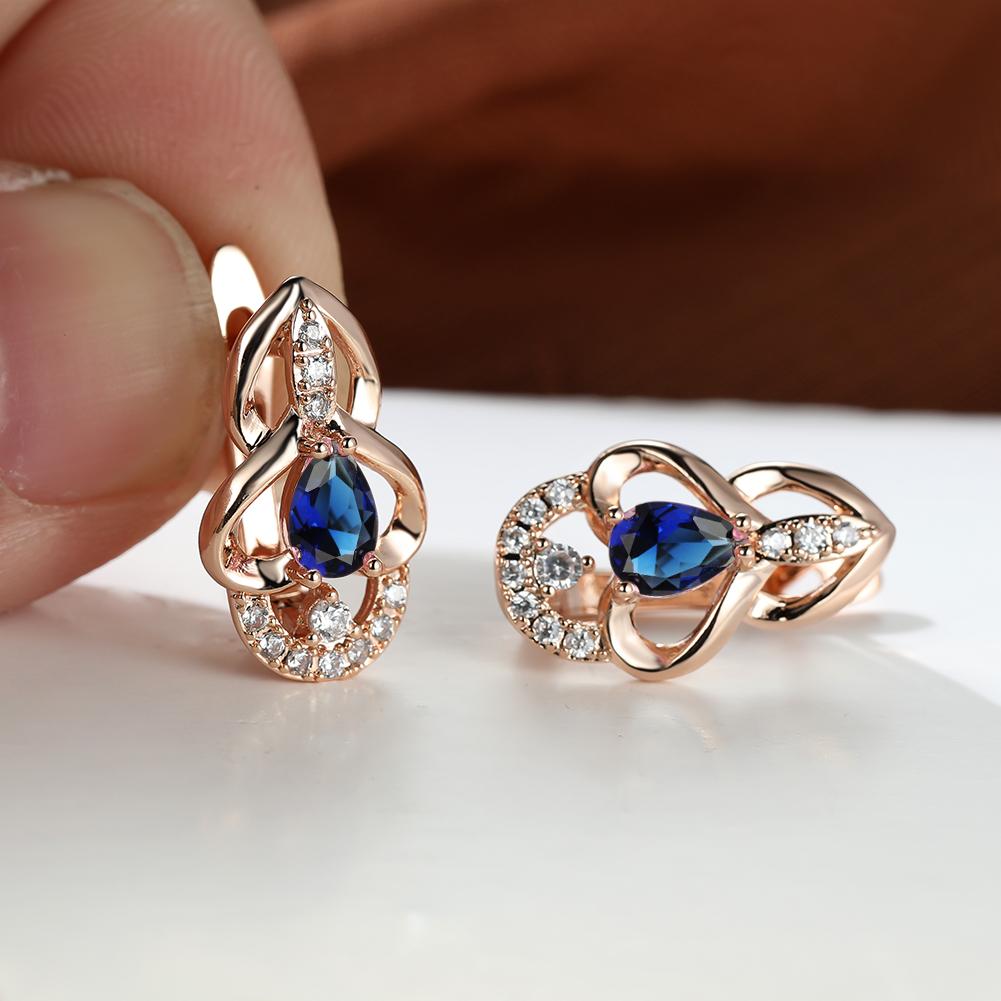 Doppelte Herz-Creolen für Frauen, mehrfarbige Zirkonia, Wassertropfen-Stein-Ohrringe in Roségold, Hochzeits-Ohrringe, Schmuck blau