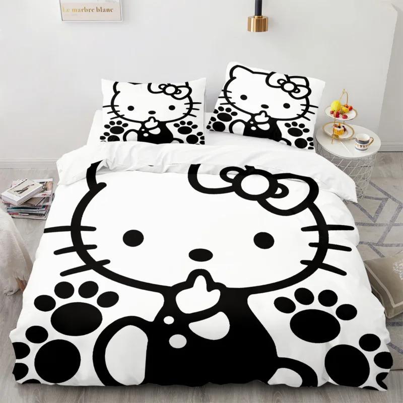 Hello Kitty Bettwäsche-Set Hello Kitty Bettwäsche-Set Cartoon Anime Bettbezug Kissenbezug Bett-Set Einzelbett Doppelbett Queen-Größe AU Single 140x210cm